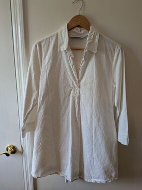 Women's White Mini Dress Tunic - Relaxed Polo Style